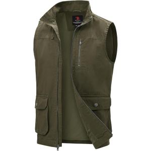 image:imageTBMPOY Mens Lightweight Vest Cotton Stylish Sleeveless Travel Casual Work Canvas Outerwear Utility Jacket Fishing HikingArmy Green