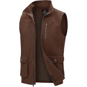 image:imageTBMPOY Mens Lightweight Vest Cotton Stylish Sleeveless Travel Casual Work Canvas Outerwear Utility Jacket Fishing HikingCoffee