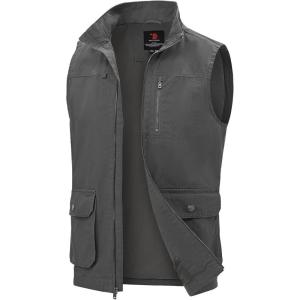 image:imageTBMPOY Mens Lightweight Vest Cotton Stylish Sleeveless Travel Casual Work Canvas Outerwear Utility Jacket Fishing HikingDeep Gray