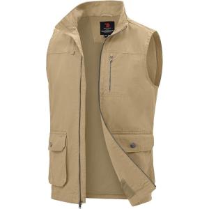 image:imageTBMPOY Mens Lightweight Vest Cotton Stylish Sleeveless Travel Casual Work Canvas Outerwear Utility Jacket Fishing HikingKhaki