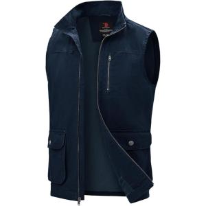 image:imageTBMPOY Mens Lightweight Vest Cotton Stylish Sleeveless Travel Casual Work Canvas Outerwear Utility Jacket Fishing HikingNavy