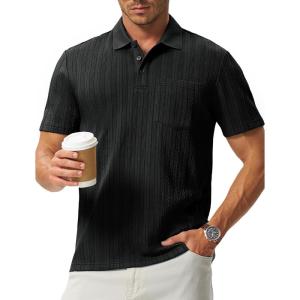 image:imageTBMPOY Mens Casual Knit Polo with Pocket Textured Shirts Short Sleeve Classic Summer VacationBlack