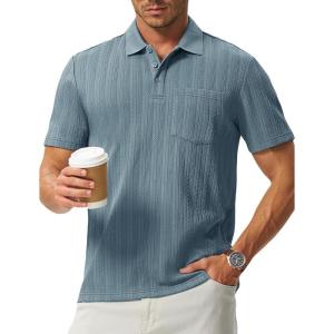 image:imageTBMPOY Mens Casual Knit Polo with Pocket Textured Shirts Short Sleeve Classic Summer VacationBlue