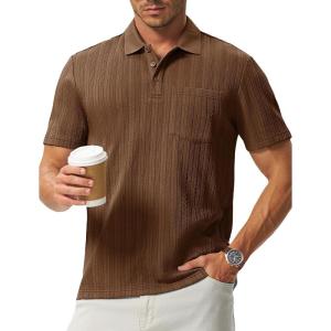 image:imageTBMPOY Mens Casual Knit Polo with Pocket Textured Shirts Short Sleeve Classic Summer VacationCoffee