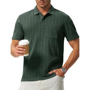 image:imageTBMPOY Mens Casual Knit Polo with Pocket Textured Shirts Short Sleeve Classic Summer VacationGreen