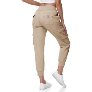image:imageTBMPOY Womens Cargo Work Joggers Hiking Lightweight Pant Casual Travel Sweatpant Quick Dry Outdoor Trip Travel 6 PocketsKhaki