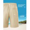 image:imageTBMPOY Mens Linen Casual Shorts Zipper Pocket Elastic Waist Drawstring Summer Beach Vacation ShortLight Khaki