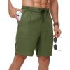 image:imageTBMPOY Mens Linen Casual Shorts Zipper Pocket Elastic Waist Drawstring Summer Beach Vacation ShortArmy Green