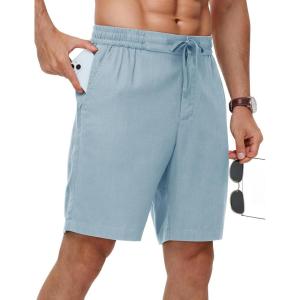 image:imageTBMPOY Mens Linen Casual Shorts Zipper Pocket Elastic Waist Drawstring Summer Beach Vacation ShortSky Blue