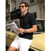 image:imageTBMPOY Mens Casual Knit Polo Shirt Short Sleeve V Neck Textured Stretchy Knitted ShirtsBlack