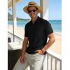 image:imageTBMPOY Mens Casual Knit Polo Shirt Short Sleeve V Neck Textured Stretchy Knitted ShirtsBlack