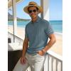 image:imageTBMPOY Mens Casual Knit Polo Shirt Short Sleeve V Neck Textured Stretchy Knitted ShirtsBlue