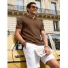 image:imageTBMPOY Mens Casual Knit Polo Shirt Short Sleeve V Neck Textured Stretchy Knitted ShirtsBrown