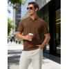 image:imageTBMPOY Mens Casual Knit Polo Shirt Short Sleeve V Neck Textured Stretchy Knitted ShirtsBrown