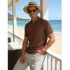 image:imageTBMPOY Mens Casual Knit Polo Shirt Short Sleeve V Neck Textured Stretchy Knitted ShirtsBrown