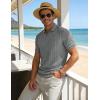 image:imageTBMPOY Mens Casual Knit Polo Shirt Short Sleeve V Neck Textured Stretchy Knitted ShirtsGray