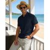 image:imageTBMPOY Mens Casual Knit Polo Shirt Short Sleeve V Neck Textured Stretchy Knitted ShirtsNavy