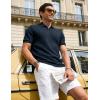 image:imageTBMPOY Mens Casual Knit Polo Shirt Short Sleeve V Neck Textured Stretchy Knitted ShirtsNavy