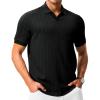 image:imageTBMPOY Mens Casual Knit Polo Shirt Short Sleeve V Neck Textured Stretchy Knitted ShirtsBlack