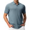 image:imageTBMPOY Mens Casual Knit Polo Shirt Short Sleeve V Neck Textured Stretchy Knitted ShirtsBlue