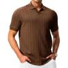 image:imageTBMPOY Mens Casual Knit Polo Shirt Short Sleeve V Neck Textured Stretchy Knitted ShirtsBrown