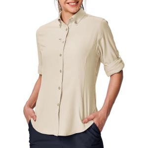 image:imageTBMPOY Womens UPF 50 Fishing Safari Hiking Sun Shirt Uv Protection Button Down Long Sleeve Camp Outdoor Travel ClothesKhaki
