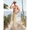 image:imageTBMPOY Mens Linen Pants Casual Lightweight Beach Summer Pants Elastic Waist Slim Fit TrousersLight Khaki