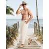 image:imageTBMPOY Mens Linen Pants Casual Lightweight Beach Summer Pants Elastic Waist Slim Fit TrousersWhite