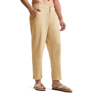 image:imageTBMPOY Mens Linen Pants Casual Lightweight Beach Summer Pants Elastic Waist Slim Fit TrousersKhaki