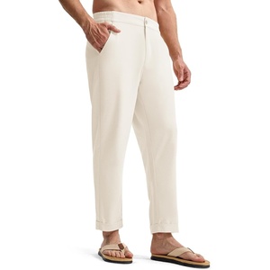 image:imageTBMPOY Mens Linen Pants Casual Lightweight Beach Summer Pants Elastic Waist Slim Fit TrousersWhite