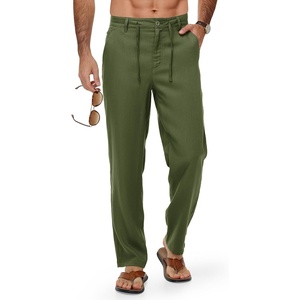 image:imageTBMPOY Mens Linen Pants Casual Travel 5 Pockets Lightweight Breathable Dress Pants Summer Beach Work TrousersArmy Green
