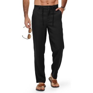 image:imageTBMPOY Mens Linen Pants Casual Travel 5 Pockets Lightweight Breathable Dress Pants Summer Beach Work TrousersBlack