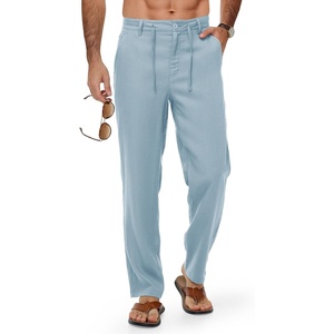 image:imageTBMPOY Mens Linen Pants Casual Travel 5 Pockets Lightweight Breathable Dress Pants Summer Beach Work TrousersLight Blue