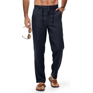 image:imageTBMPOY Mens Linen Pants Casual Travel 5 Pockets Lightweight Breathable Dress Pants Summer Beach Work TrousersNavy Blue