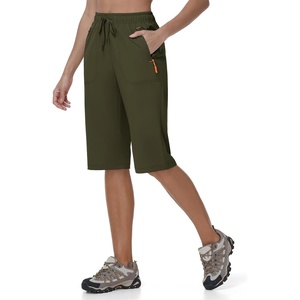 image:imageTBMPOY Womens 15 Hiking Shorts Long Bermuda Below The Knee Lightweight Quick Dry Outdoor Capris Shorts with PocketsArmy Green
