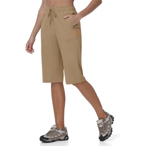 image:imageTBMPOY Womens 15 Hiking Shorts Long Bermuda Below The Knee Lightweight Quick Dry Outdoor Capris Shorts with PocketsKhaki