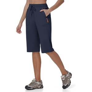 image:imageTBMPOY Womens 15 Hiking Shorts Long Bermuda Below The Knee Lightweight Quick Dry Outdoor Capris Shorts with PocketsNavy