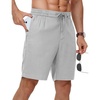 image:imageTBMPOY Mens Linen Casual Shorts Zipper Pocket Elastic Waist Drawstring Summer Beach Vacation ShortLight Grey